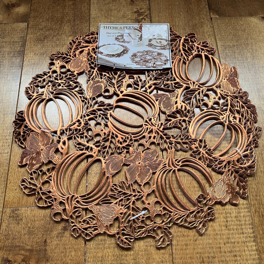 Share Thyme & Perros Set of 4 Brown Pumpkin Harvest Placemats, 16.1in x 16in - N - Picture 2 of 5